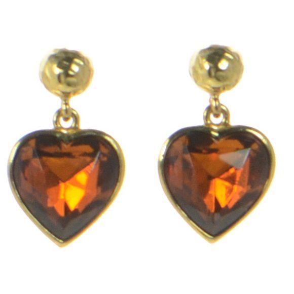 Oscar de la Renta Gold tone Swarovski Crystal Heart Drop Earrings